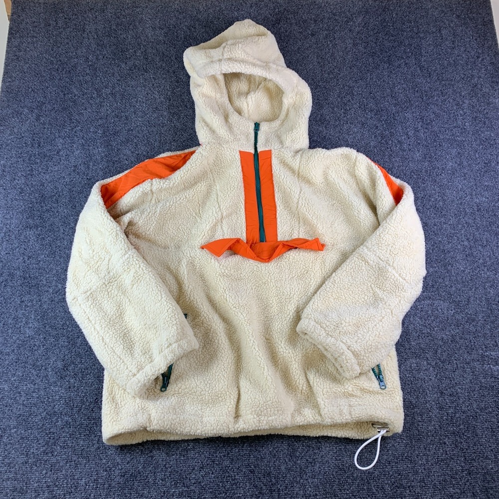 Urban Outfitters Kenzie Sherpa Fleece Popover Jacket Women M White Drawcord Hem